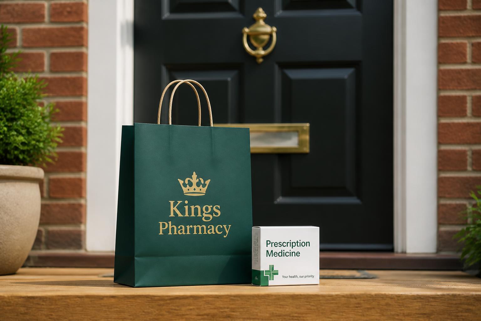 Pharmacy prescription parcel on a doorstep